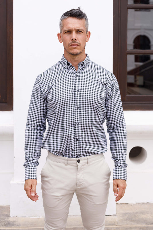 Black Gingham Check Long Sleeve Shirt