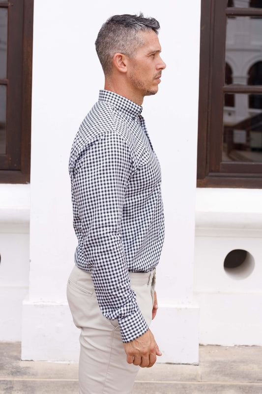 Black Gingham Check Long Sleeve Shirt