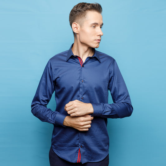 Navy Blue Satin Shirt with Twill Tape