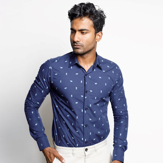 Navy Blue Dobby Print Shirt