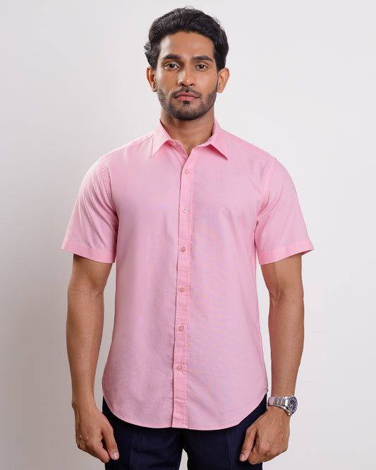Baby pink wash oxford spread collar casual Short sleeve shirt
