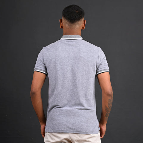 Grey Cotton Polo T-Shirt