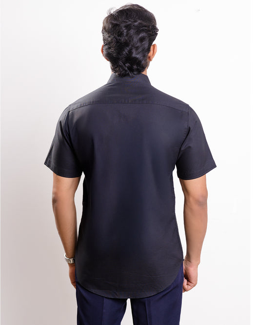 Black wash oxford spread collar casual Short sleeve shirt