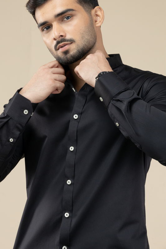 Black Satin Nehru Shirt