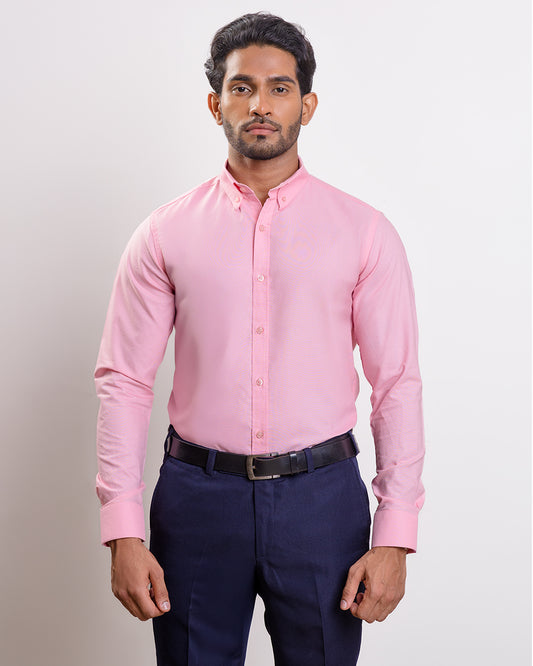 Baby pink Washed oxford Buttondown collar casual long sleeve shirt with logo embroidery on cuff