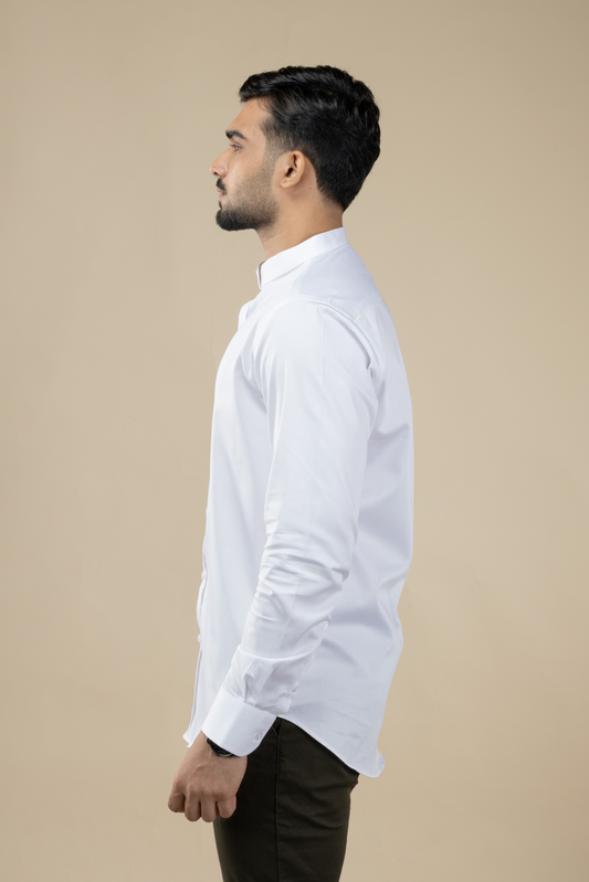 White Satin Nehru Shirt with Twill Tape