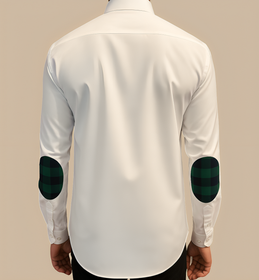 White Cotton shirt with Green Elbow Patch