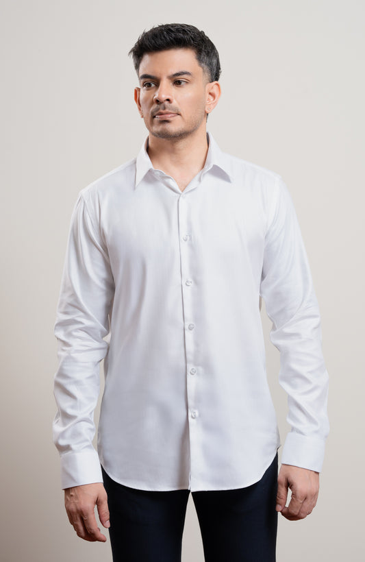 White Textured Long sleeve formal shirt