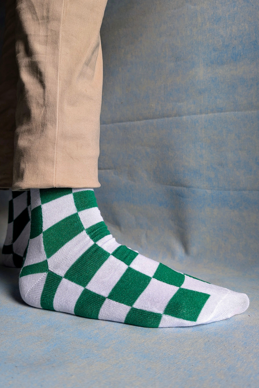 White Green Squares Full Socks