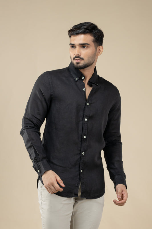 Black Long Sleeve Linen Shirt