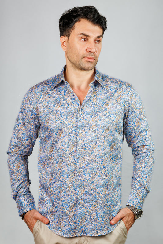 Blue Paisley Print Shirt