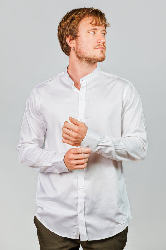 White Cotton Shirt with Contrast Inner Collar