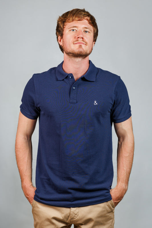 Marine Blue Cotton Polo T-Shirt