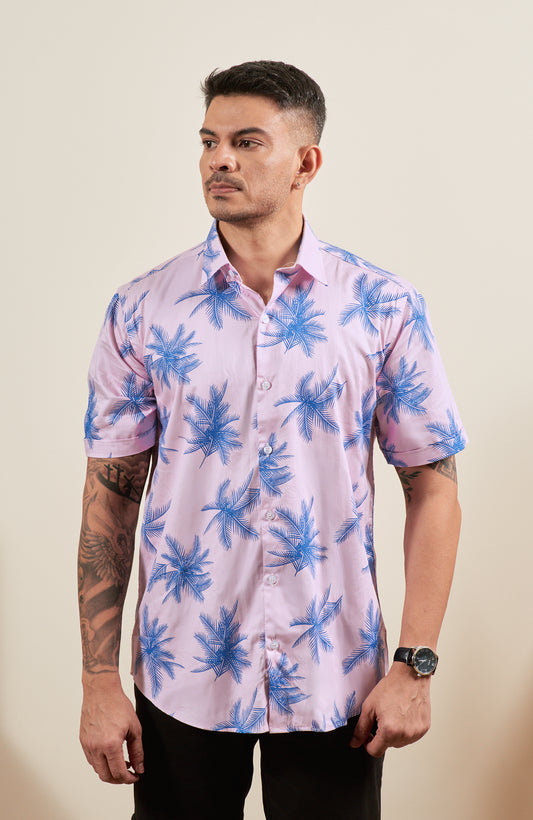 Powder Pink Tropical Short Sleeve Shirt