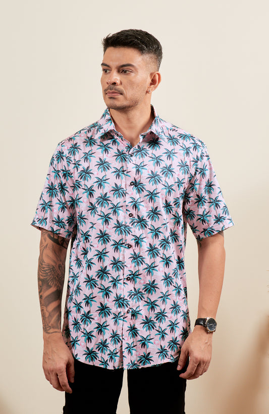 Light Pink Printed Tropical Shirt