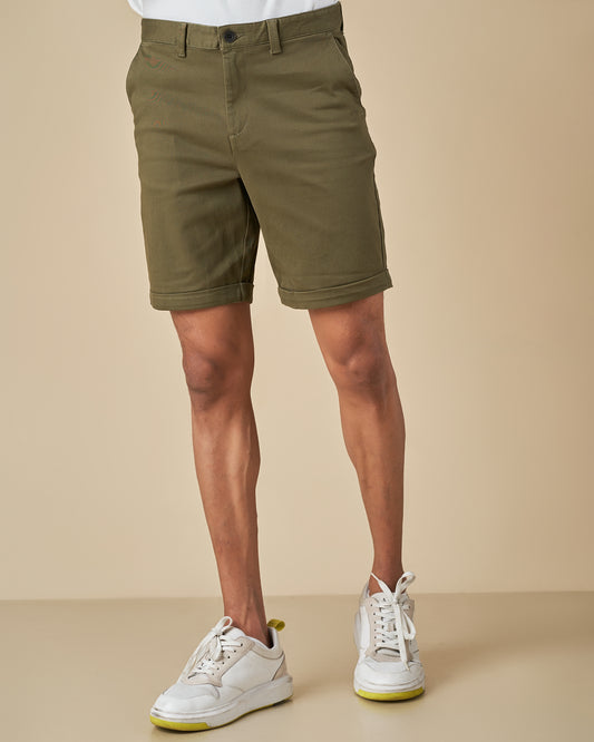 Olive Green Stretch Chino Shorts