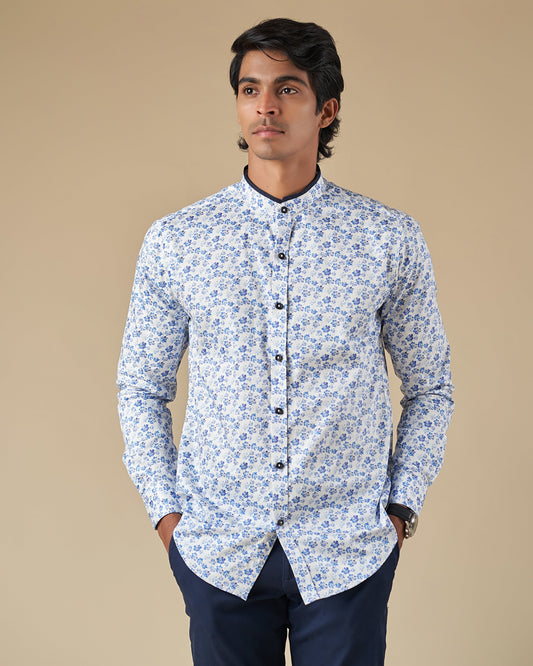 Floral Print Double Nehru Long Sleeve Shirt