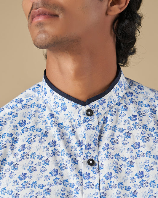 Floral Print Double Nehru Long Sleeve Shirt