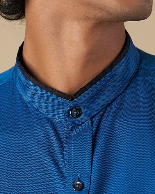 Midnight Blue Double Nehru Long Sleeve Shirt