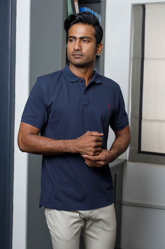 Denim Blue Cotton Polo T-Shirt