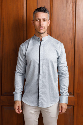 Grey Paisley Print Nehru Long Sleeve Shirt