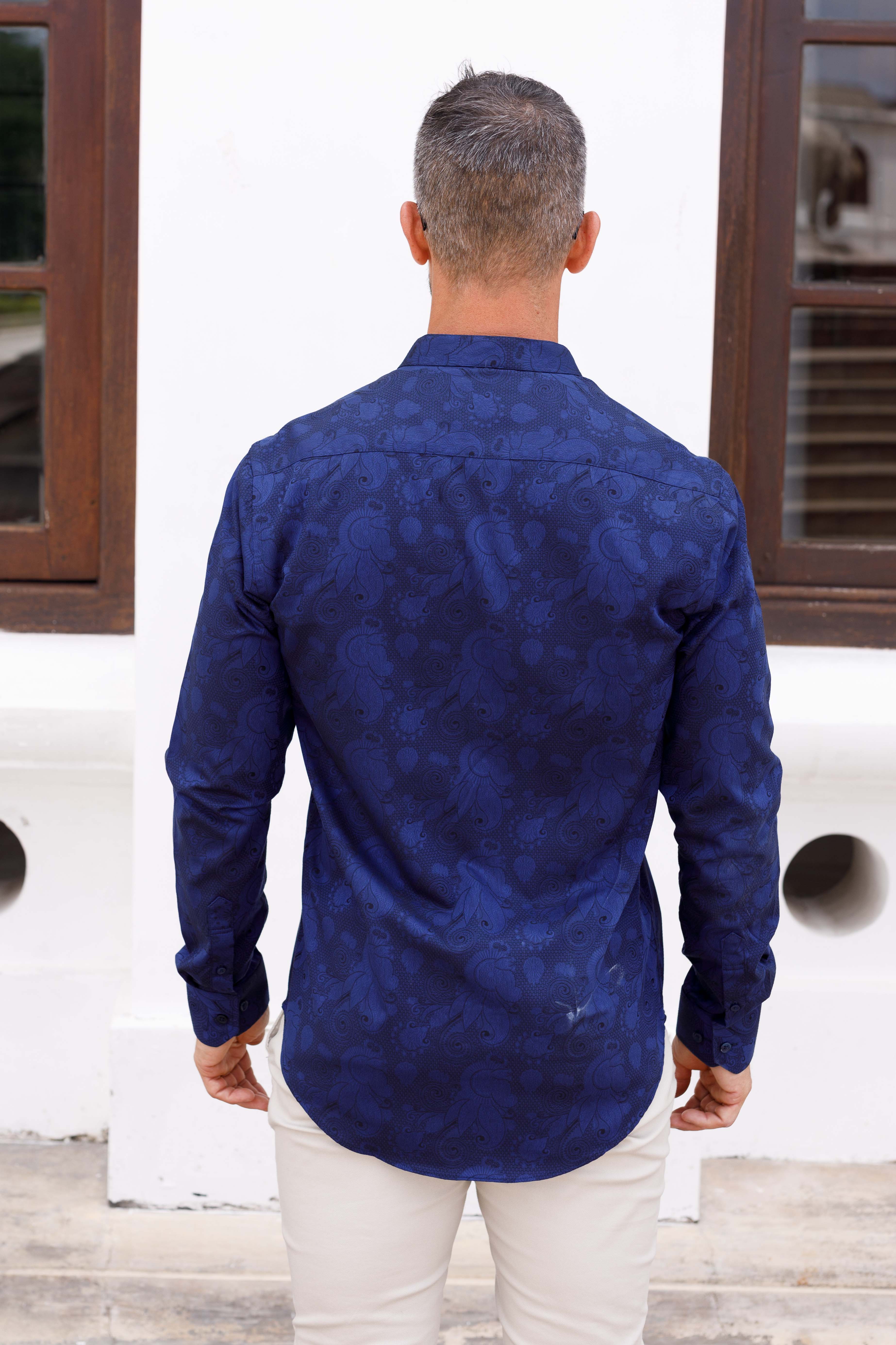 Navy Blue Paisley Textured Shirt