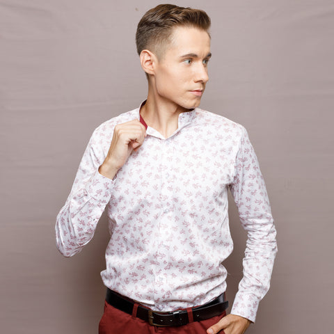 White & Red Floral Print Shirt