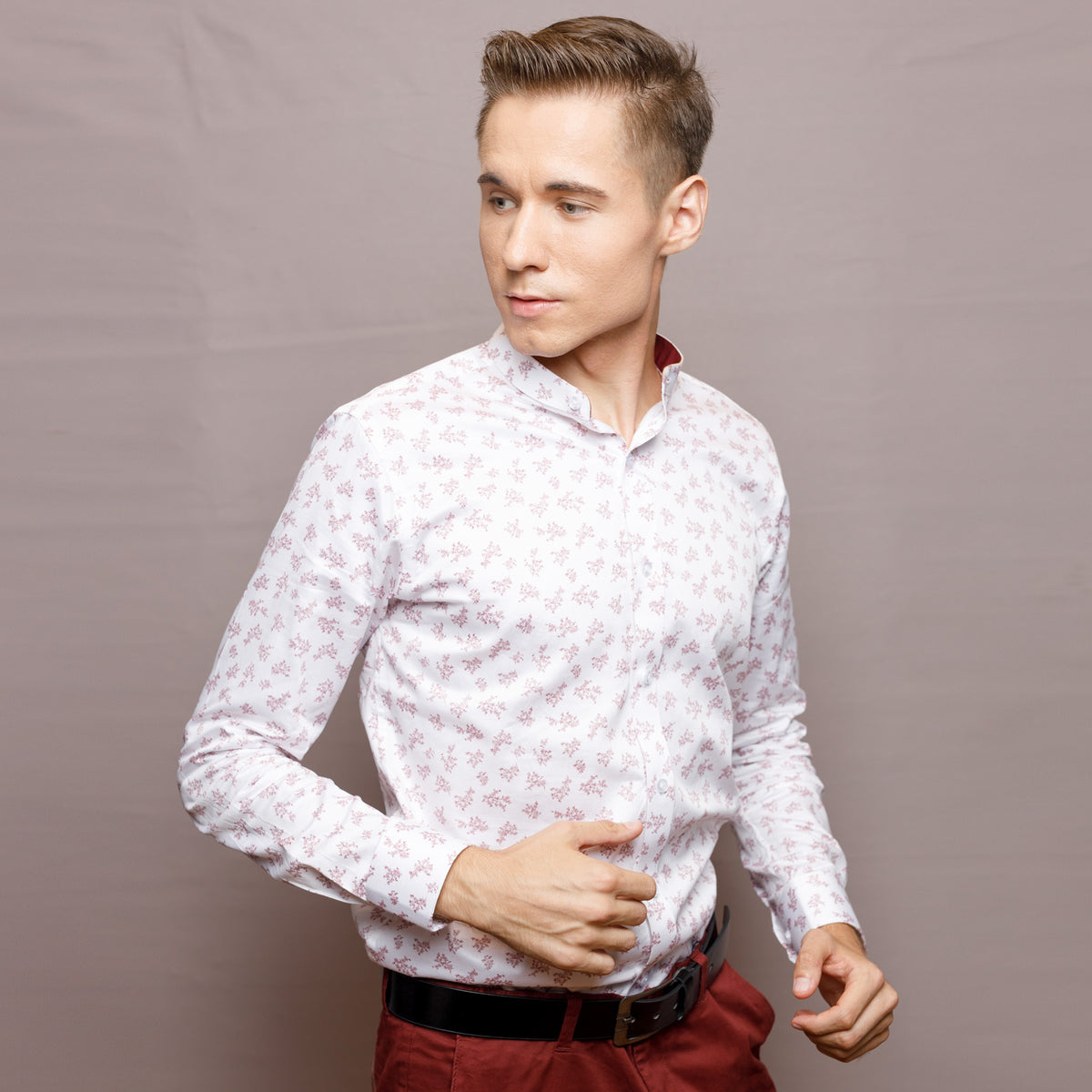 White & Red Floral Print Shirt