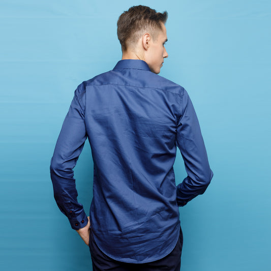 Navy Blue Satin Shirt with Twill Tape