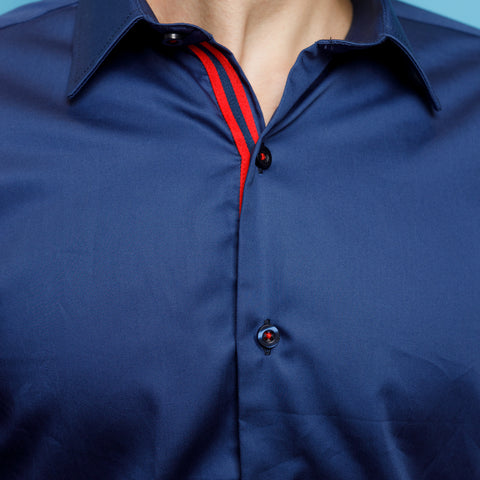 Navy Blue Satin Shirt with Twill Tape
