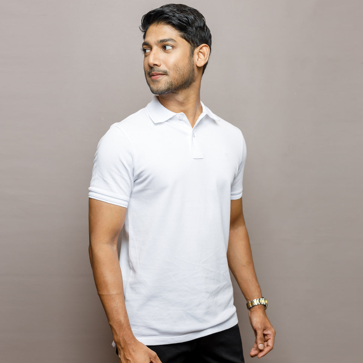White Jaquard Collar Cotton Polo T-Shirt