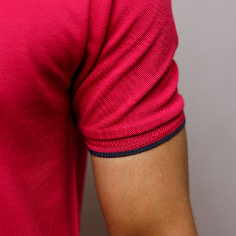 Magenta Pink Nehru Cotton Polo T-Shirt