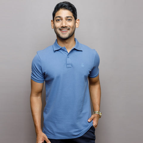 French Blue Cotton Polo T-Shirt