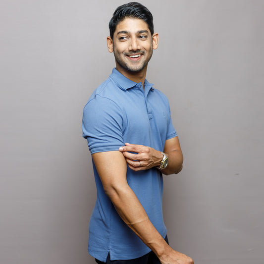 French Blue Cotton Polo T-Shirt