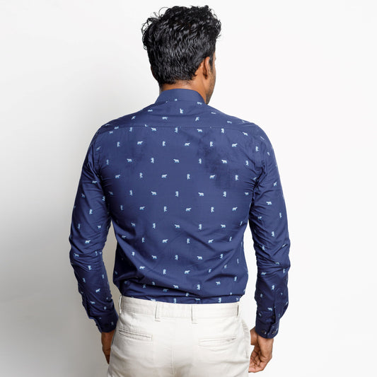 Navy Blue Dobby Print Shirt