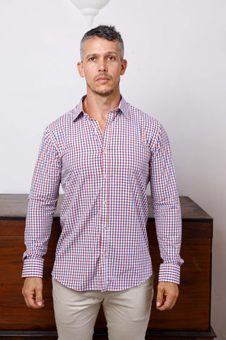 Red and Blue Checked Elbow Patch Shirt