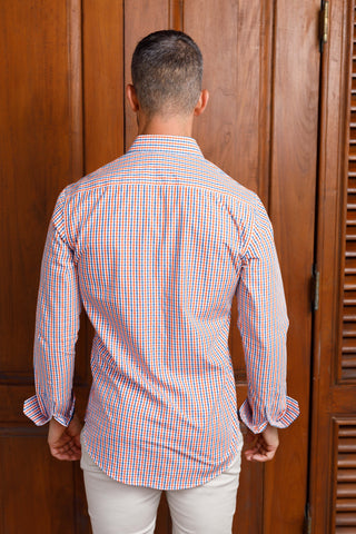 Orange and Navy Check Long Sleeve Shirt
