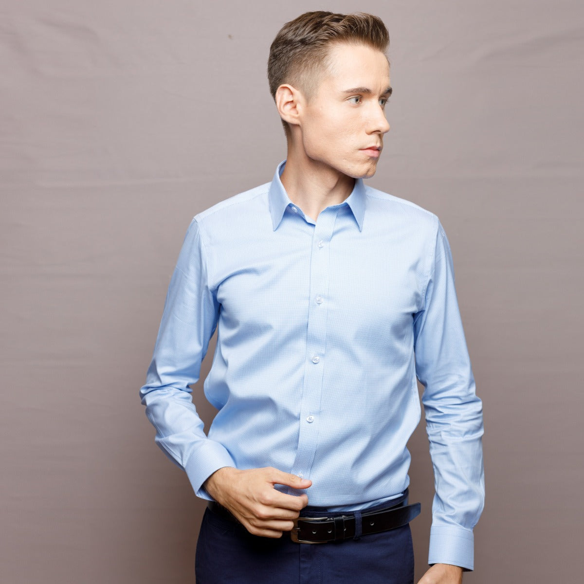 Blue Micro Check Formal Shirt