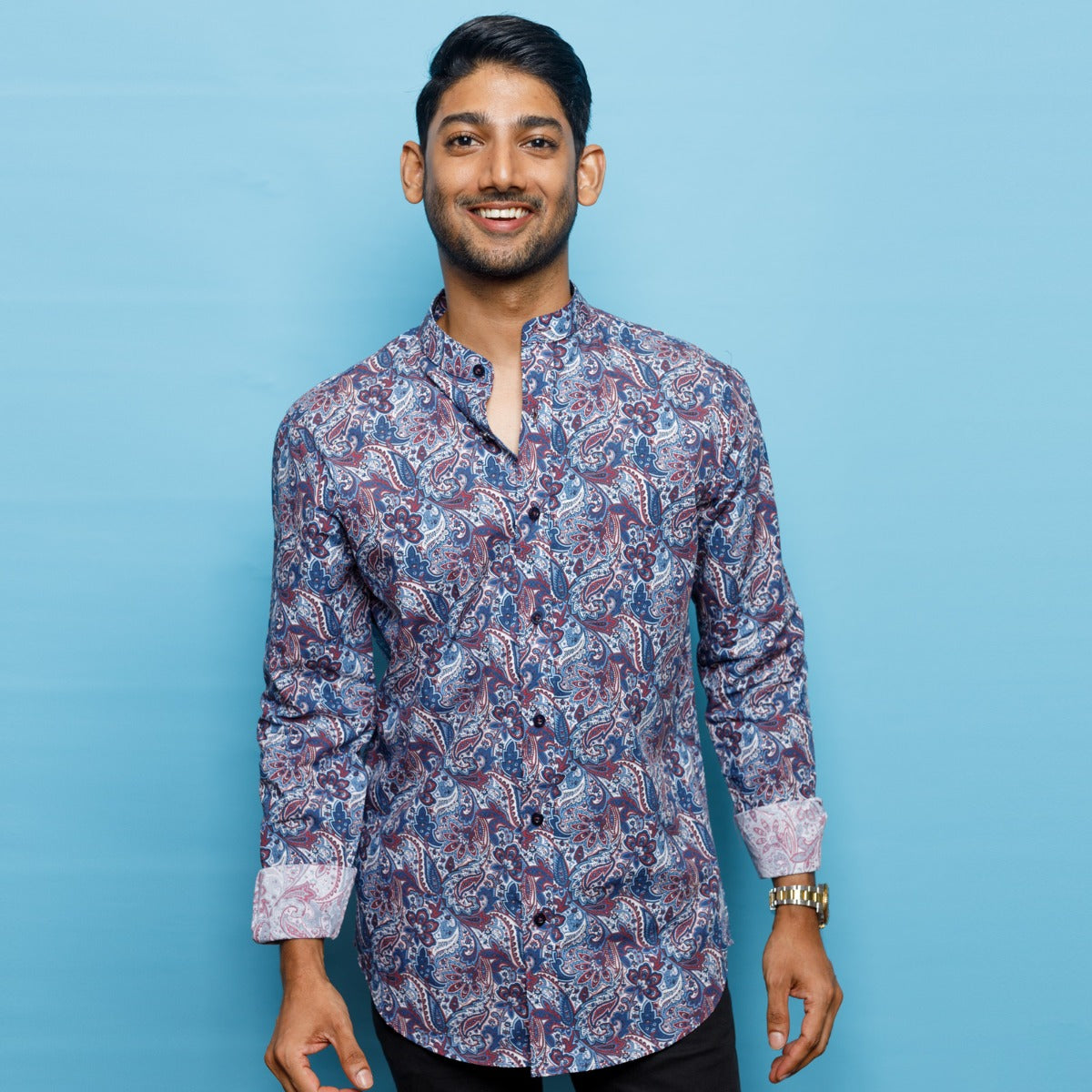 Dark Blue Paisley Print Nehru Shirt