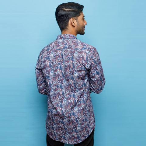 Dark Blue Paisley Print Nehru Shirt