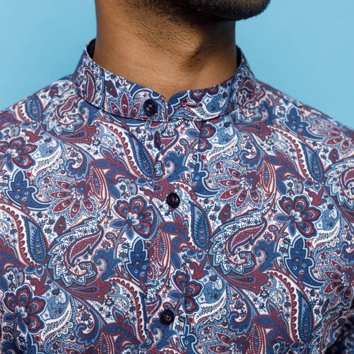 Dark Blue Paisley Print Nehru Shirt