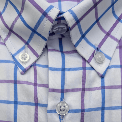 Blue and Purple Check Button Down Long Sleeve Shirt with Elbow Patch