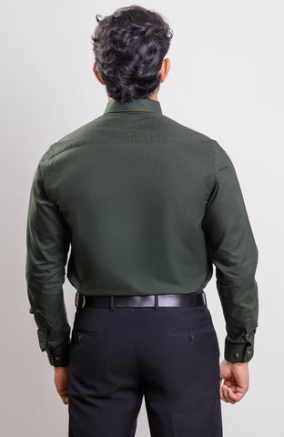 Dark green Washed Oxford Buttondown collar casual long sleeve shirt with logo on cuff