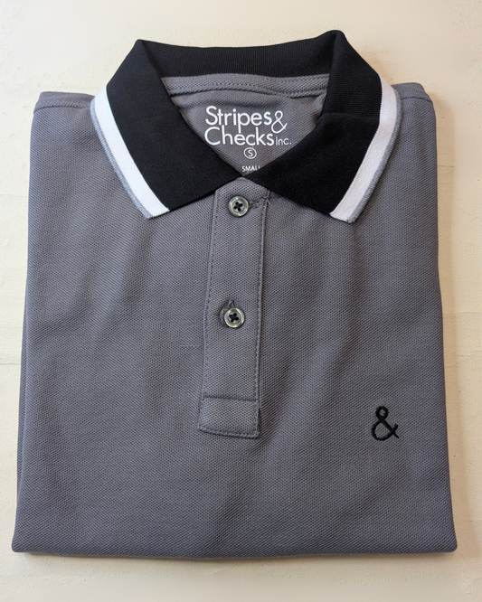 Dark Gray Urban Shade Polo T-Shirt with Contrast Collar