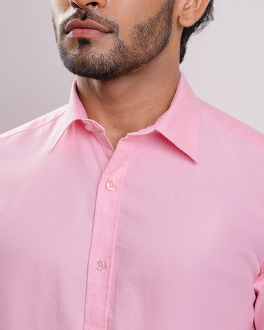 Baby pink wash oxford spread collar casual Short sleeve shirt
