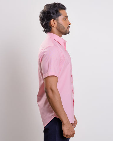 Baby pink wash oxford spread collar casual Short sleeve shirt