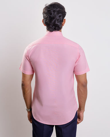 Baby pink wash oxford spread collar casual Short sleeve shirt
