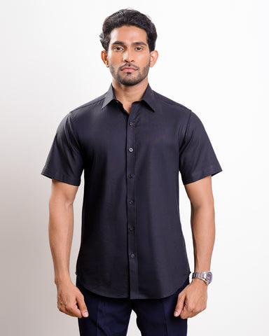 Black wash oxford spread collar casual Short sleeve shirt