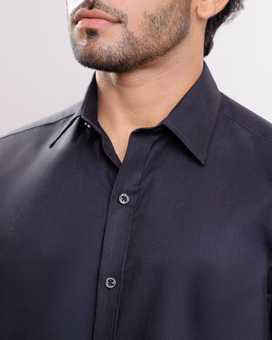 Black wash oxford spread collar casual Short sleeve shirt