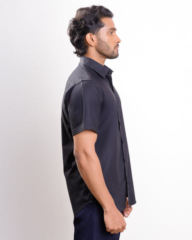 Black wash oxford spread collar casual Short sleeve shirt